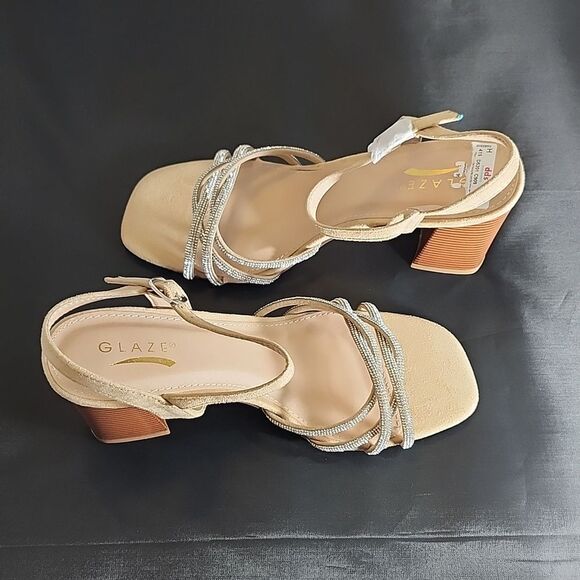 BRAND NEW GLAZE WOMEN’S BLOCK-HEEL RHINESTONES CRISS-CROSS STRAP SANDAL - Picture 9 of 16